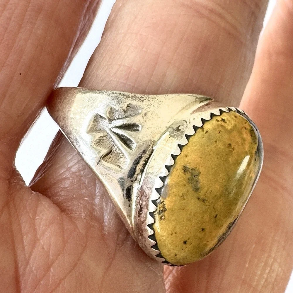 Navajo Bumblebee Jasper Mens Ring Sz 11.5 Annie Lincoln Sterling Handmade Band‎